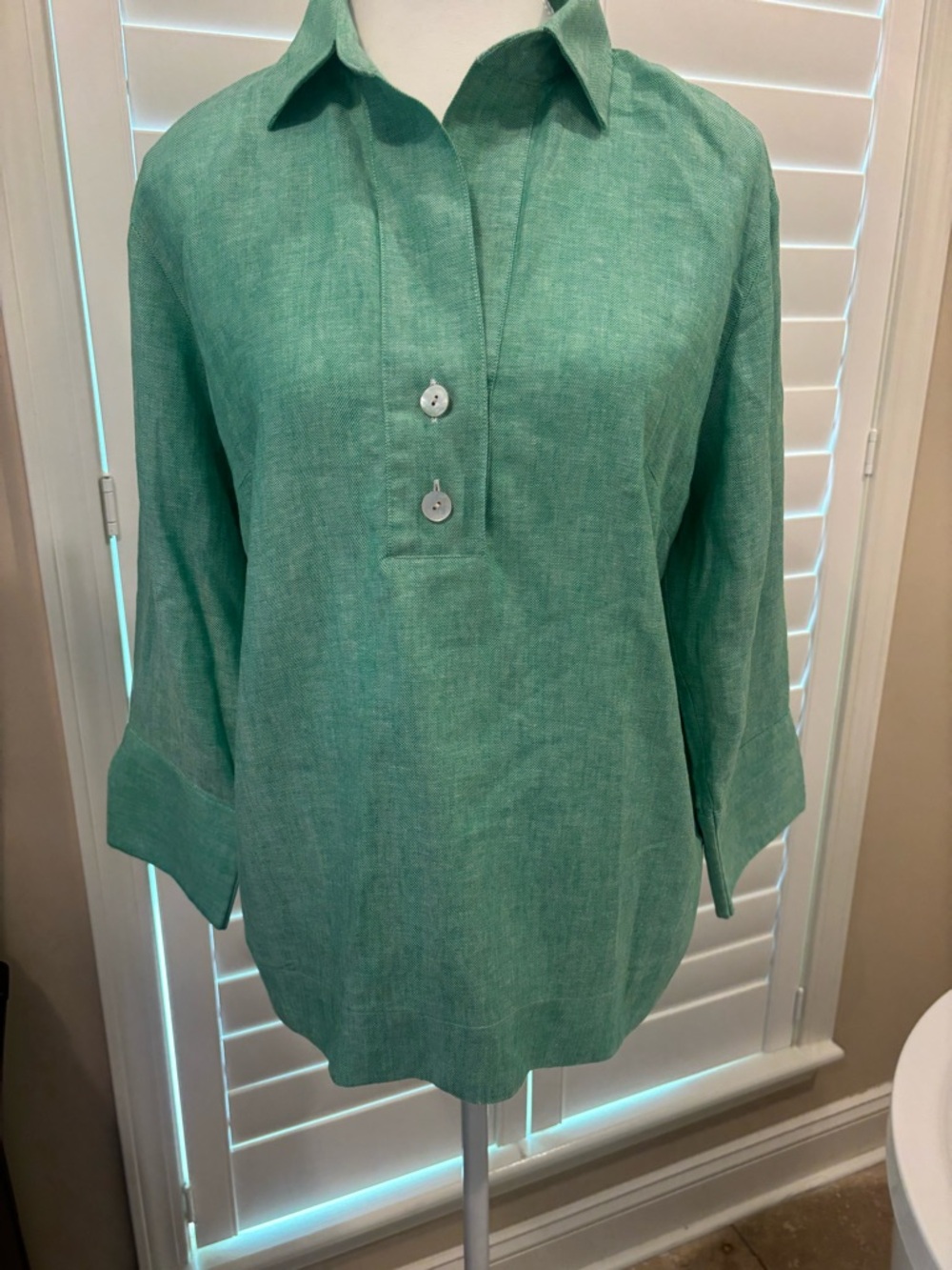 Hinson Wu Green Linen Button-Placket Women’s Tunic Top